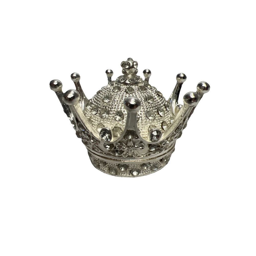 Miniature Trinket Box / Crown / Silver Tone/ Hinged